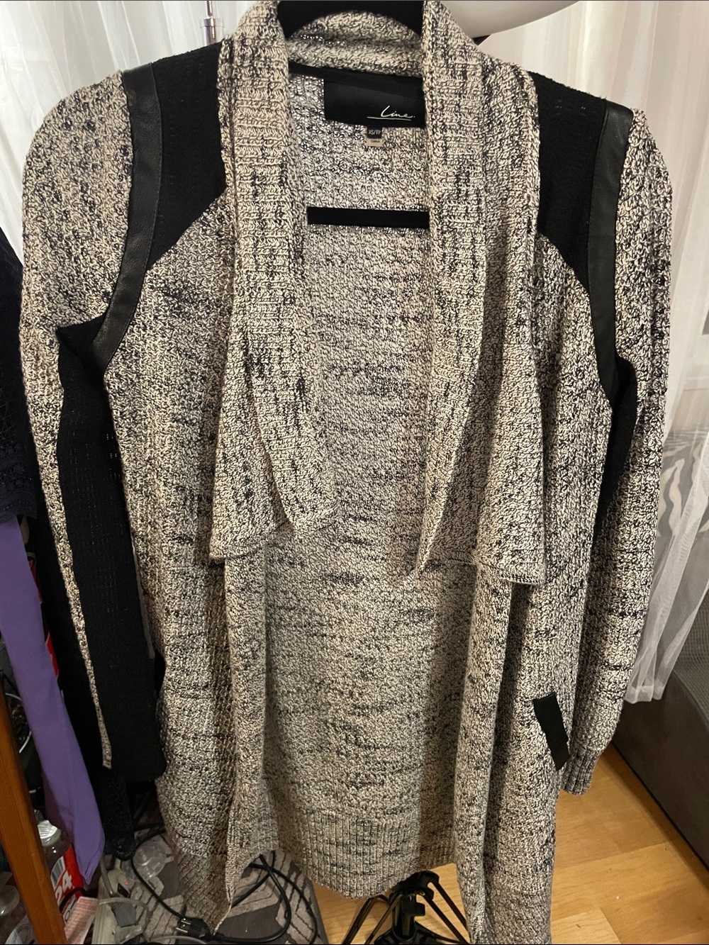 Lina Marled Black & Cream Shawl-Front Open Cardigan